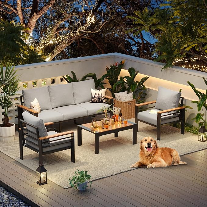 Aoxun Aluminum Patio Furniture Set 5 Seats, Oversized Outdoor Sectional - Image 8