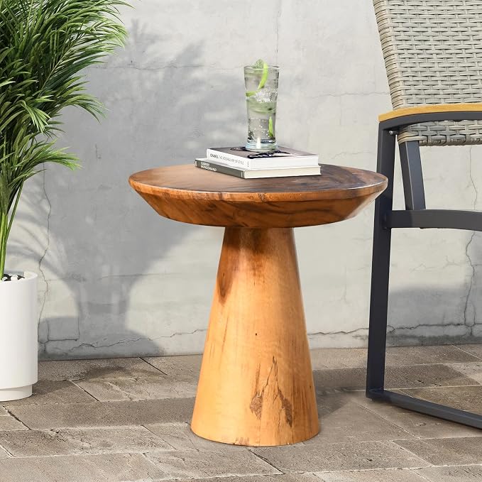 Mushroom Side Table, Teak Stool, Natural Plant Stand - Image 5