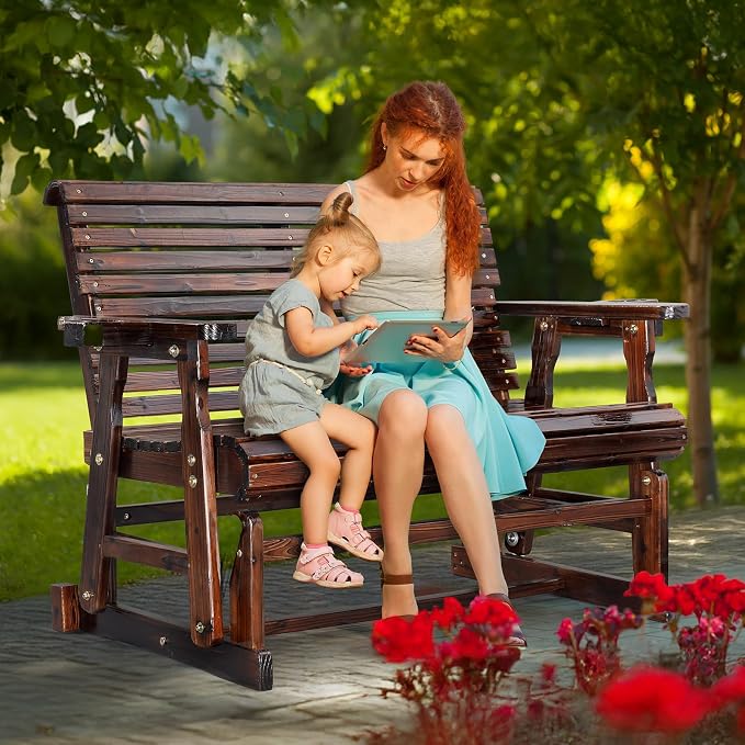 VINGLI Outdoor Glider Wood Patio Chair - Image 2