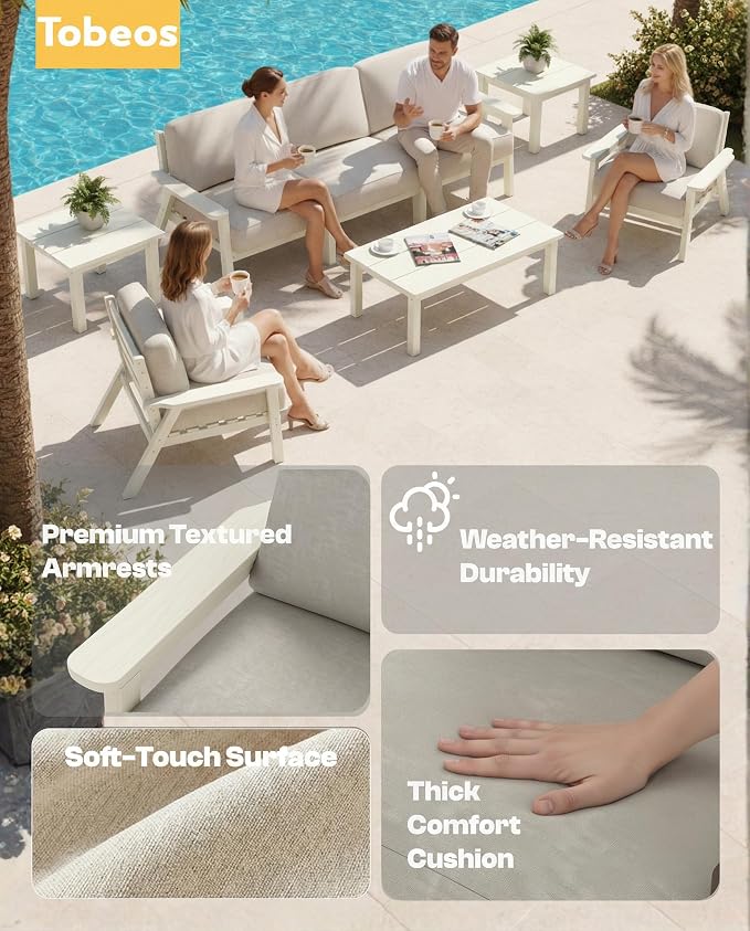 HDPE 5 Piece Patio Furniture Set, Outdoor Couch - Image 5