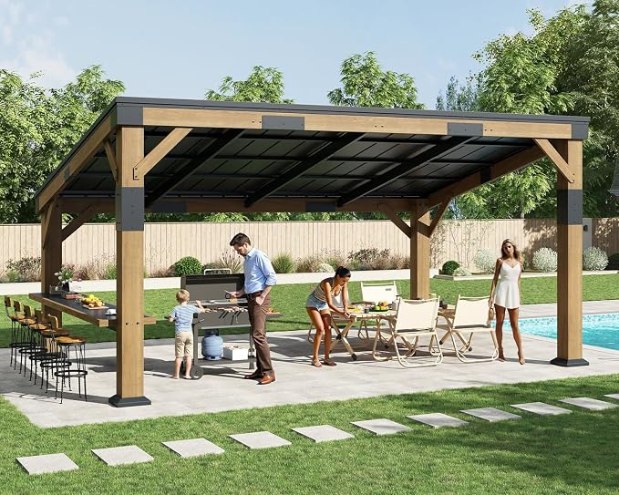 AMERLIFE 10x14 FT Spruce Wood Grill Gazebo, Permanent Galvanized Steel Lean to - Image 2