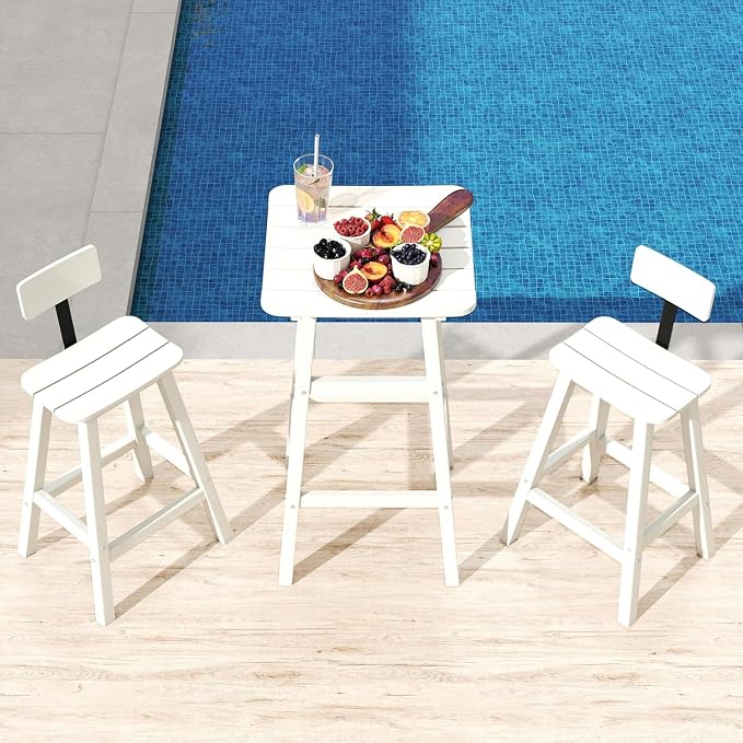 Bar Height Chairs Set of 2, HDPE Bar Height Outdoor Chairs, Weather Resistance - Image 2