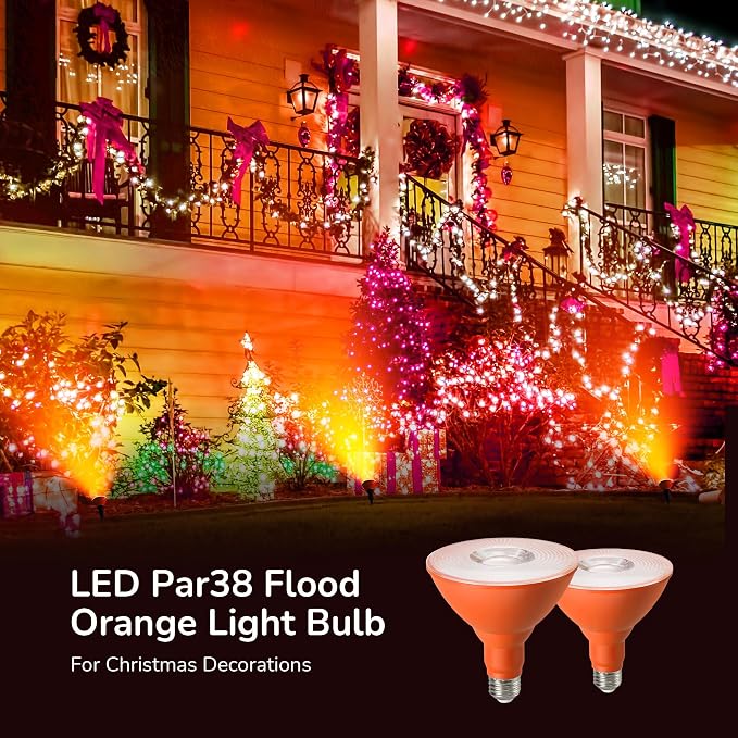 EDISHINE PAR38 Orange LED Flood Light Bulbs Outdoor, Dimmable LED Light Bulb - Image 2