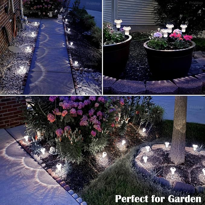 Solar Lights Outdoor Pathway Waterproof 8 Pack Cold White LED Acrylic Mushroom - Image 5
