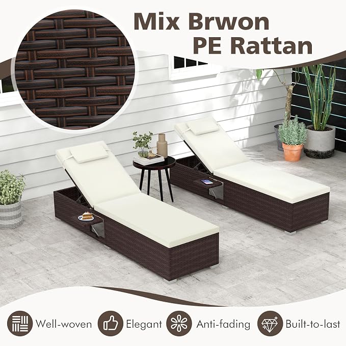 Tangkula Patio Chaise Lounge, Outdoor Rattan Lounge Chair w/ 6-Level Backrest - Image 8