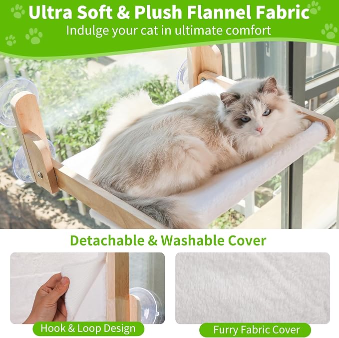 Cat Window Perch with Wooden Frame – Aloxina Foldable Cat Hammock Bed - Image 3