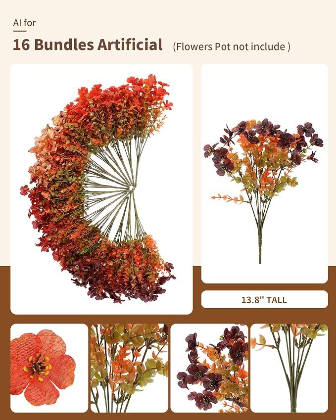 Artificial Mums Outdoor Fake Fall Flowers Decorations - Image 2