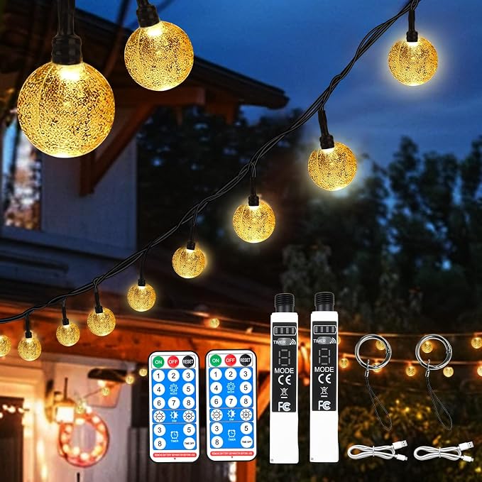 SMY Lighting 22FT*2 Rechargeable Battery Operated 50 LED Crystal Globe String by SMYLighting