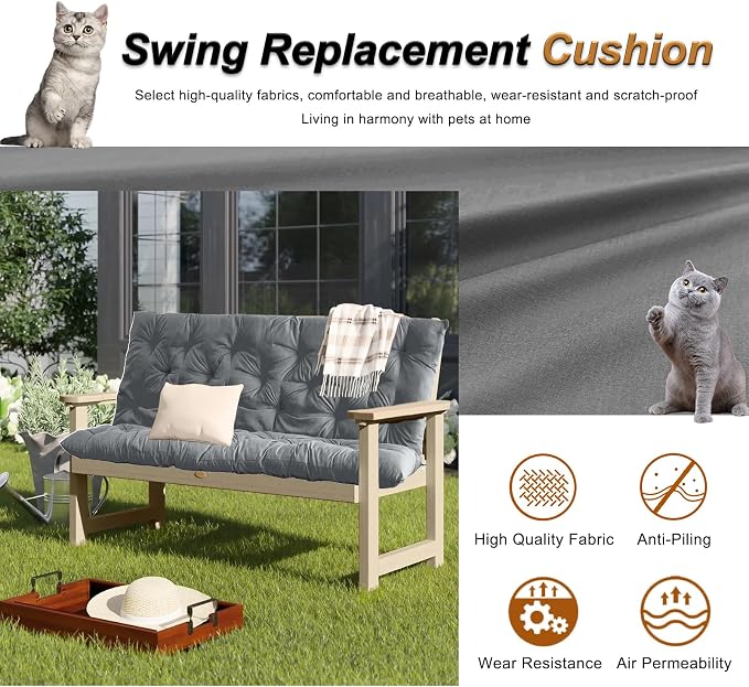 2-3 Seat Swing Replacement Cushion, Outdoor Bench Cushions - Image 2