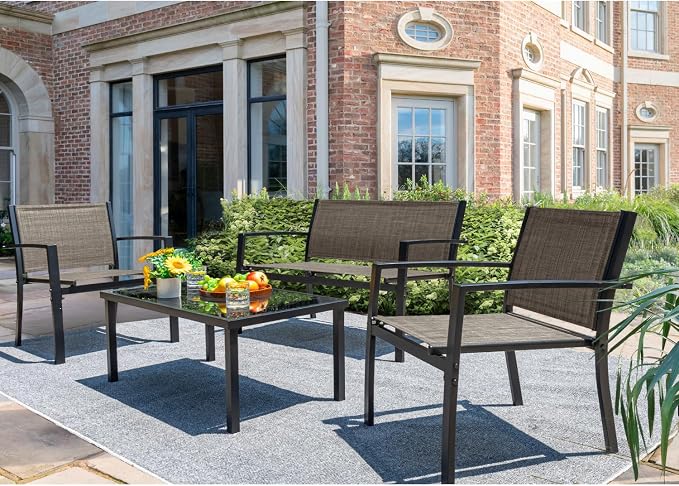 Devoko 4 Pieces Patio Furniture Set Outdoor Garden Patio Conversation Sets - Image 7