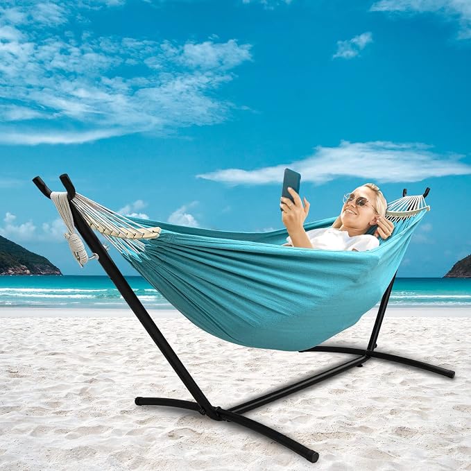 SZHLUX Double Hammock with Stand Included 450lb Capacity Steel Stand, Premium - Image 2