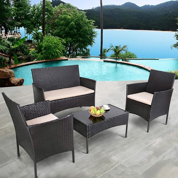Homall 4 Pieces Outdoor Patio Furniture Sets Rattan Chair Wicker Set, Outdoor - Image 2