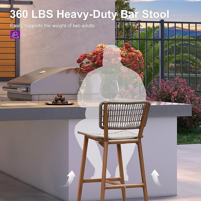 PURPLE LEAF Bar Stools Set of 4 Patio Wicker Bar Height Metal Chairs Boho High - Image 8