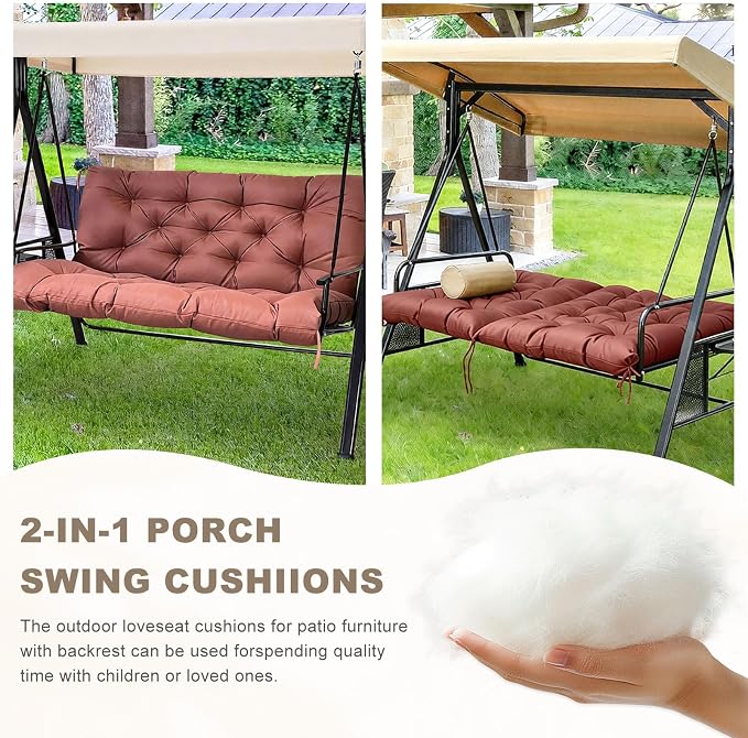 Porch Swing Cushion with Backrest, Waterproof Bench Cushion - Image 4