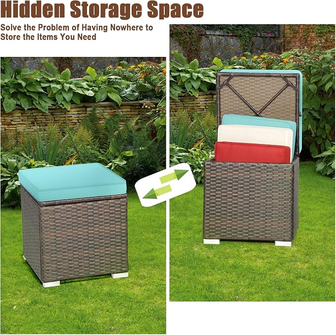 DORTALA Outdoor Storage Ottoman Wicker 2 Piece, Patio Ottomans PE Rattan Foot - Image 4