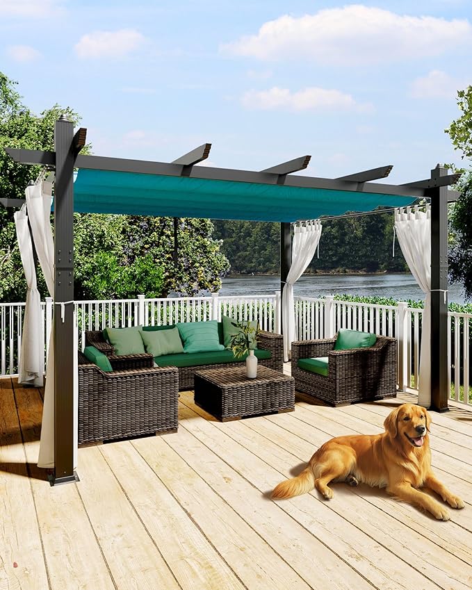 10x13 Ft Outdoor Pergola with Retractable Canopy & Side Mesh Screen Patio Gazebo - Image 2
