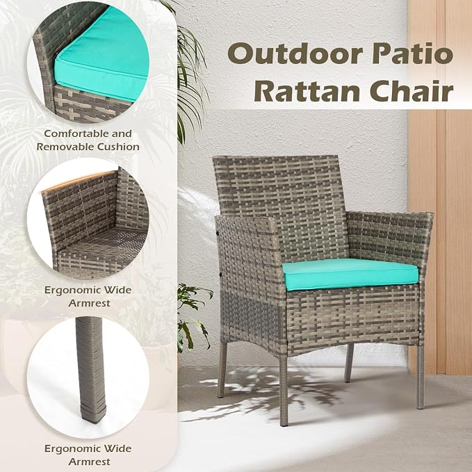 FDW 3 Piece Outdoor Furniture Set Patio Gray Wicker Chairs Furniture Bistro - Image 4