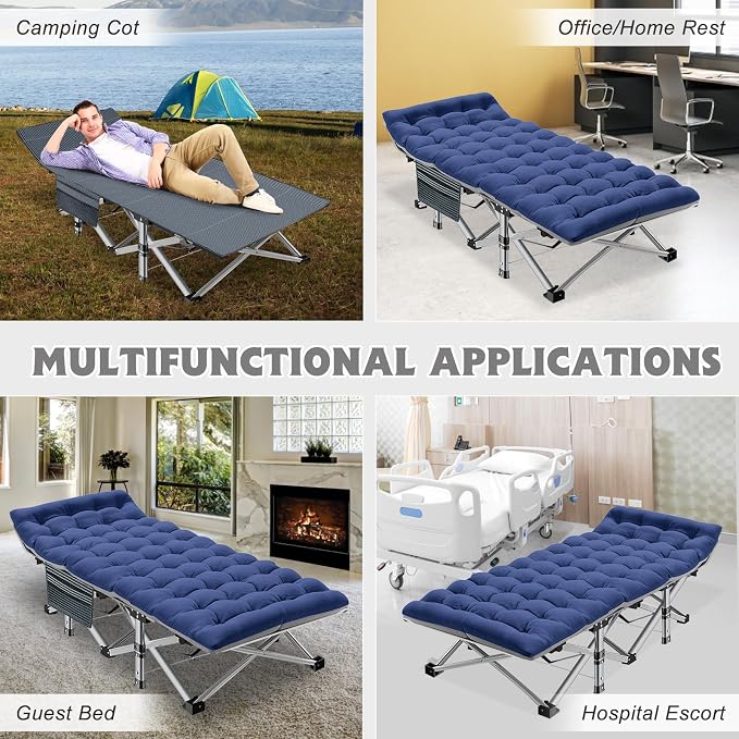 ABORON Camping Cot for Adult 28" Extra Wide, Heavy-Duty 1200D Oxford Cot for - Image 4