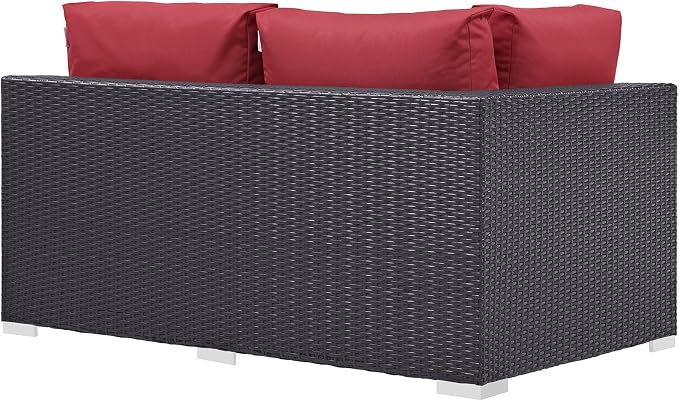 Modway Convene Wicker Rattan Outdoor Patio Left Arm Loveseat in Espresso Red - Image 3