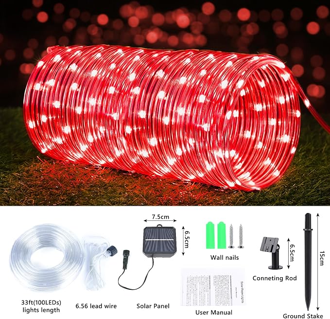 Solar Rope Lights, 2 Packs Total 66ft 200LED Solar String Lights, 8 Modes - Image 3