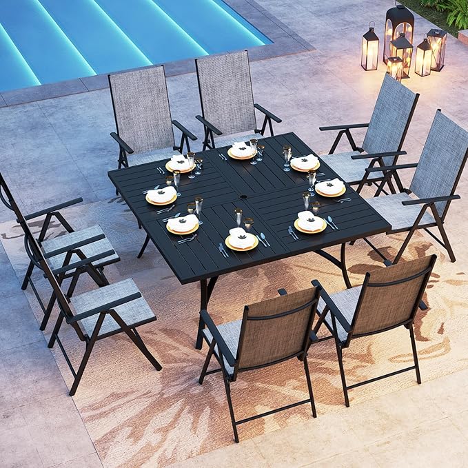 PHI VILLA 9 Piece Patio Dining Set, Outdoor Table and Chairs Set by PHIVILLAThepioneerofcomfortablehouseholdsupplies