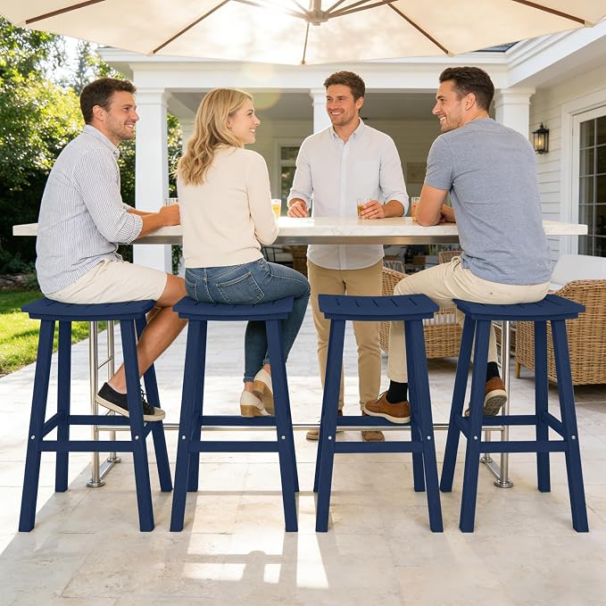 Outdoor Bar Stools Set of 4, 29 Inch All-Weather HDPE Bar Height Chairs - Image 2