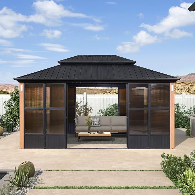 PURPLE LEAF 12' X 16' Patio Hardtop Gazebo Double Top Galvanized Steel Roof by PURPLELEAF
