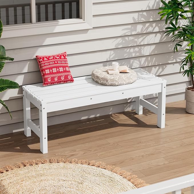 SERWALL 47 Inches Outdoor Bench, All Weather HDPE Backless Bench - Image 9