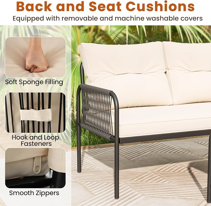 Tangkula 3-Piece L Shaped Patio Furniture Set, PE Rattan Sectional Sofas - Image 4