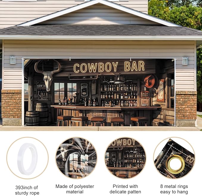 ANNA QUEEN Cowboy Bar Garage Door Banner 6x13FT, Western Saloon Bar Garage Door - Image 4