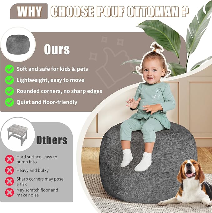 Round Stuffed Pouf Ottoman for Foot Rest, A Round Modern Foam Filled Poufs - Image 7