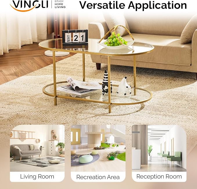 VINGLI 38" Oval Coffee Table, Transparent Glass Coffee Tables - Image 7