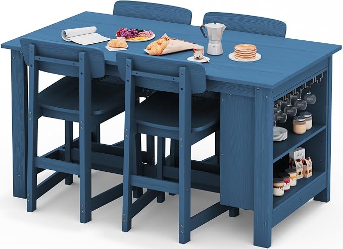 SERWALL Outdoor Bar Table and Chairs Set, 5-Piece HDPE Counter Height Patio - Image 2