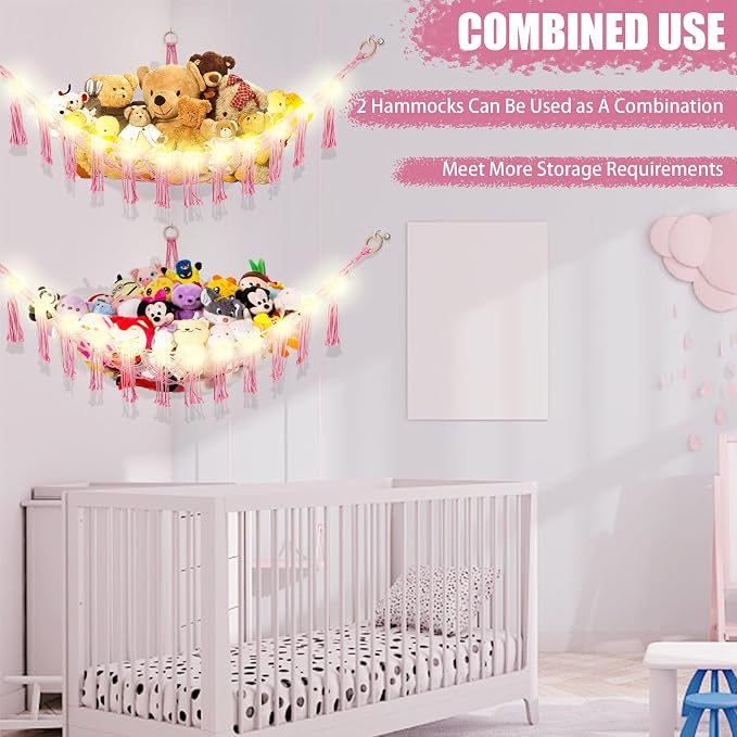 Stuffed Animal Hammock with LED Light, Large Stuffed Animals Storage Corner - Image 8