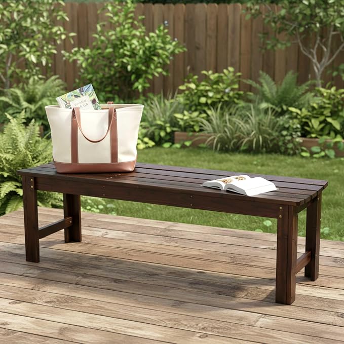 Shine Company Outdoor Wooden Backless Patio Garden Bench, 5 Ft, Burnt Brown - Image 4