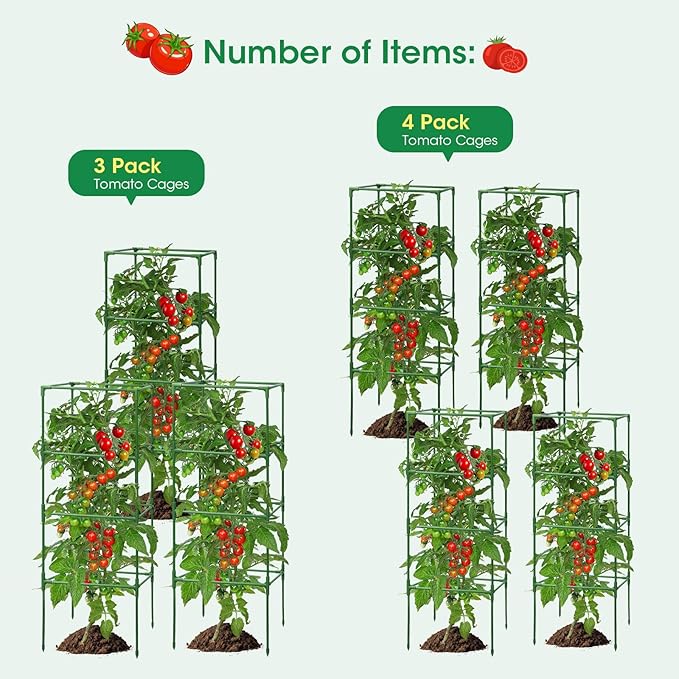 MQUPIN Tomato Cages, 3 Packs Square Tomato Cage - Image 2