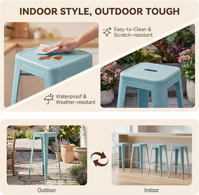 Shahoo 30 Inches Metal Bar Stools Counter Height Stackable Backless Stools - Image 6