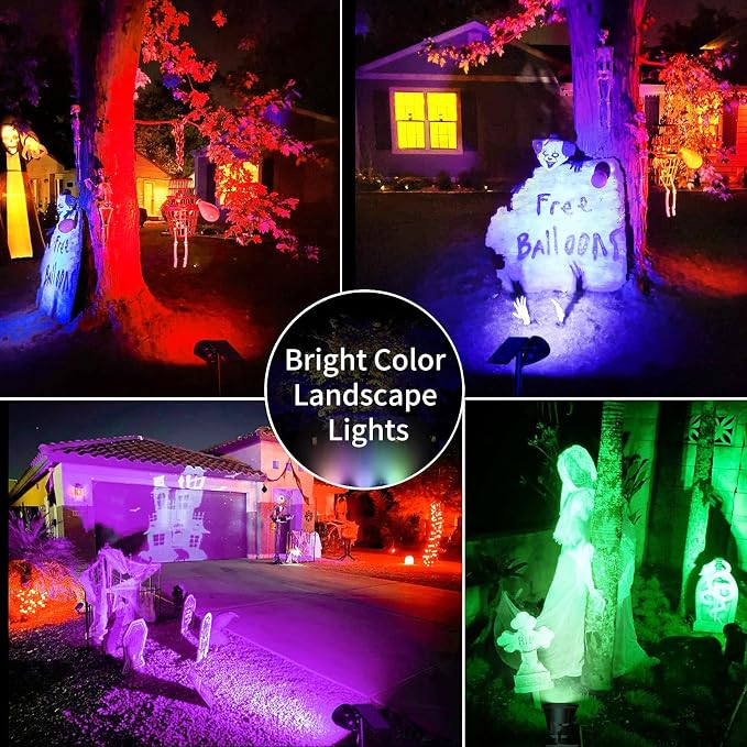 JSOT 4 Pack Halloween Solar Spot Lights Outdoor- RGB Solar Lights Outdoor - Image 4
