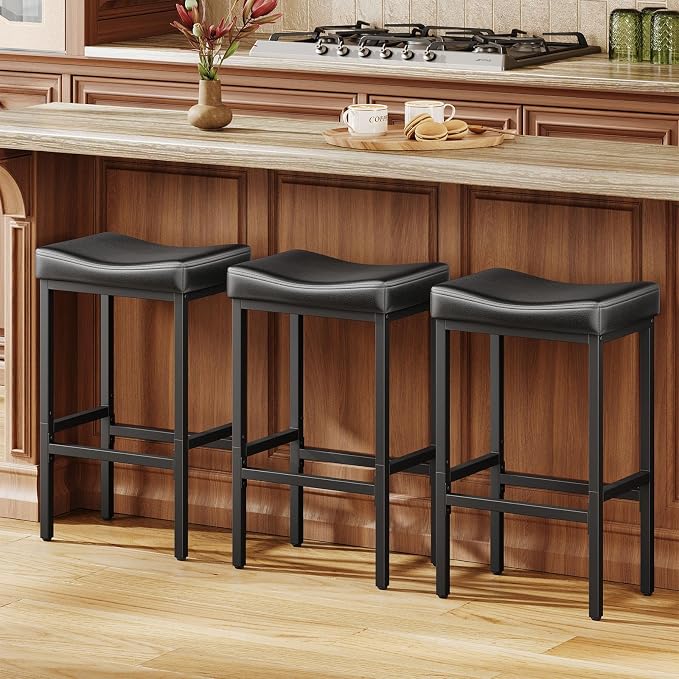 24 Inch Counter Height Bar Stools Set of 3, Compact Counter Stools by Vellorise