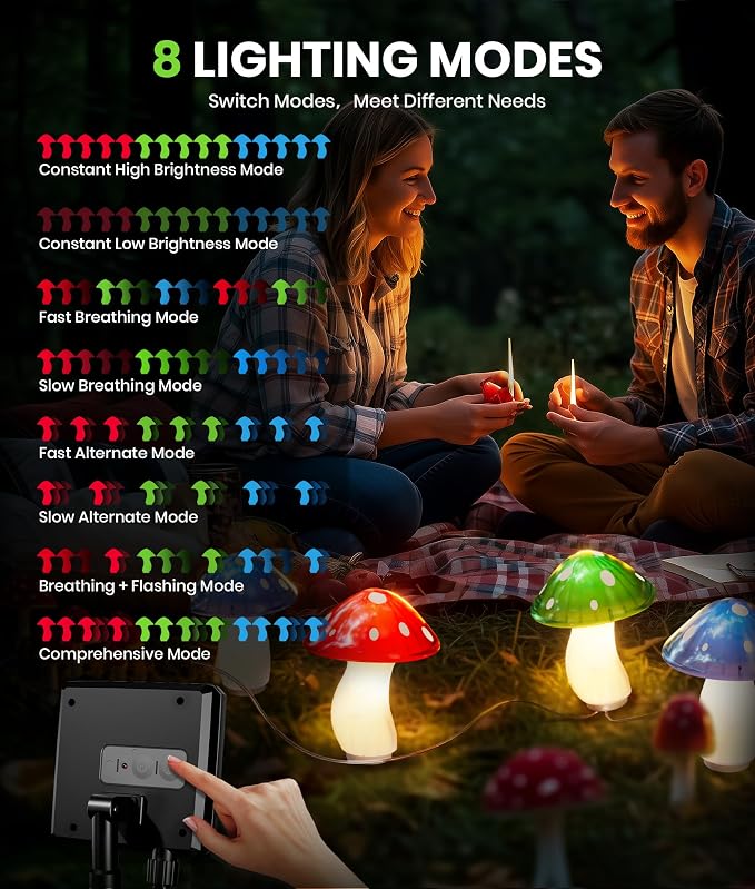 18 Pack 60FT Solar Mushroom Lights, IP65 Waterproof Garden Light Outdoor - Image 4
