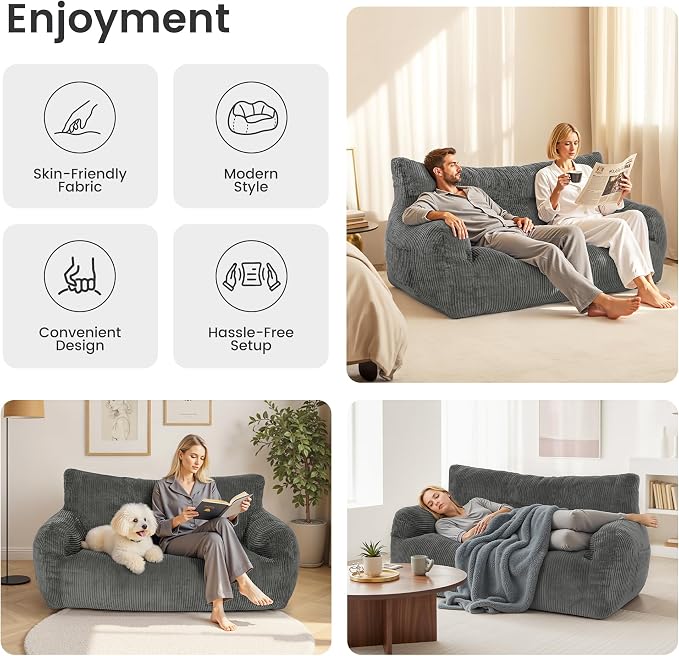 Pamapic 59" Bean Bag Chair, 2 Seat Loveseat Sofa, Ultra Soft Dutch Velvet - Image 4