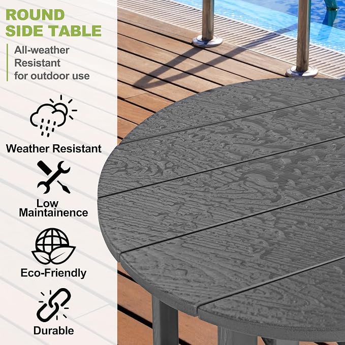 Y&M Outdoor Side Table, Waterproof Four-Legged Round Entryway End Table - Image 3