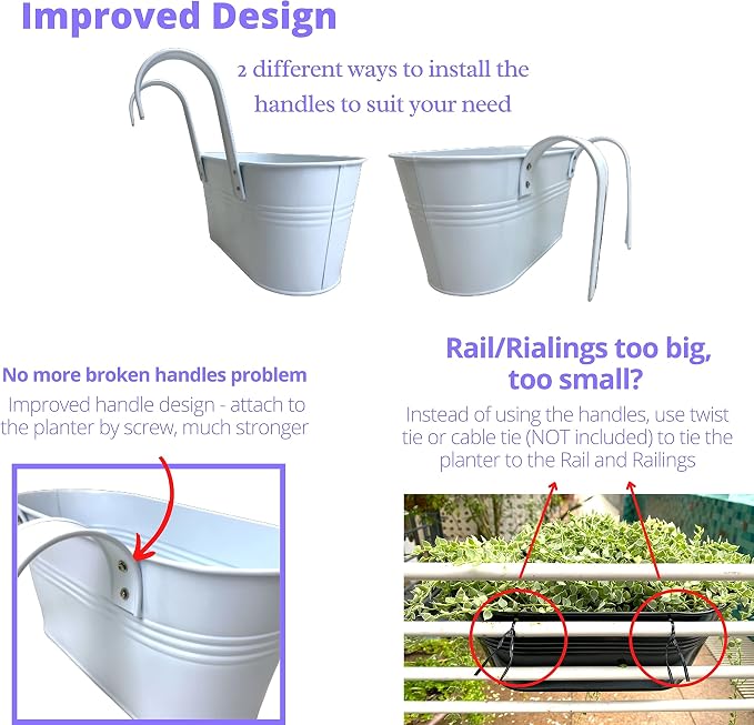 LaLaGreen Outdoor Rail Planter Metal Iron Hanging Flower Pot Deck Railings - Image 3