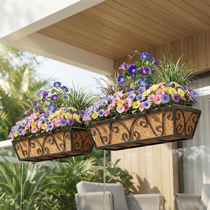 6pcs 24 Inch Window Deck with Coco Liner, Metal Hanging Flower Planter Window - Image 4