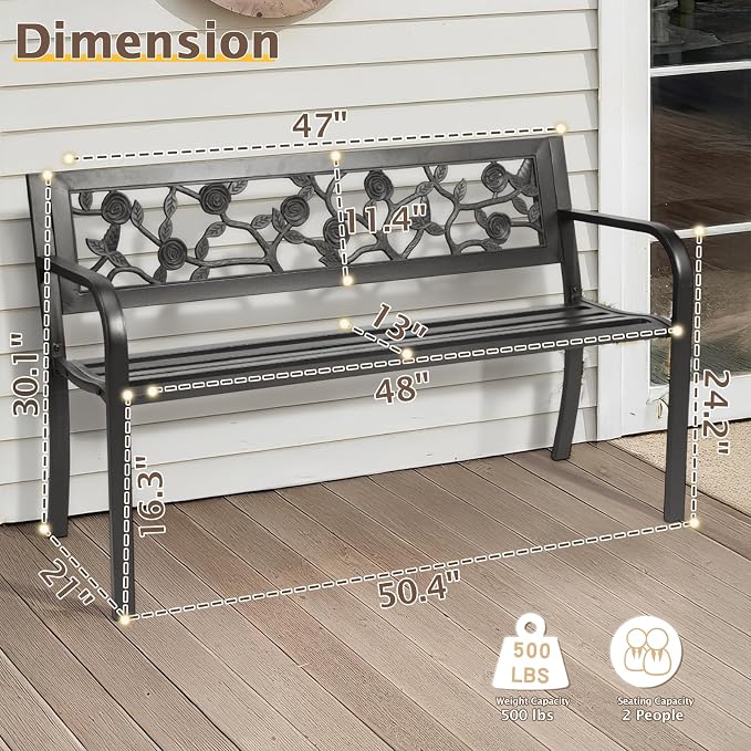 VINGLI Outdoor Metal Bench w/PVC Back - Image 3