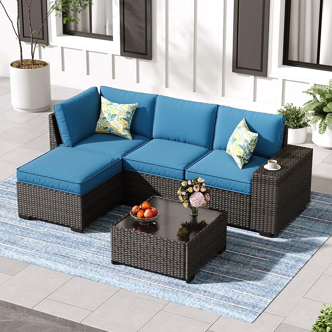 Jing's Villa 5-Piece Patio Furniture Set, All-Weather Outdoor Wicker Sectional by JingsVillaOutdoorFurniture