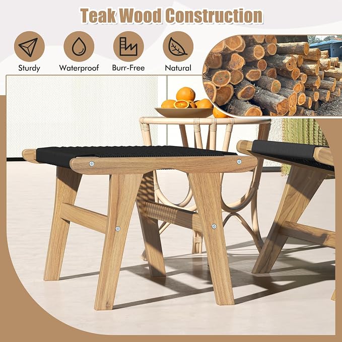 Tangkula Teak Ottoman Footstool, Natural Teak Wood Foot Rest - Image 7