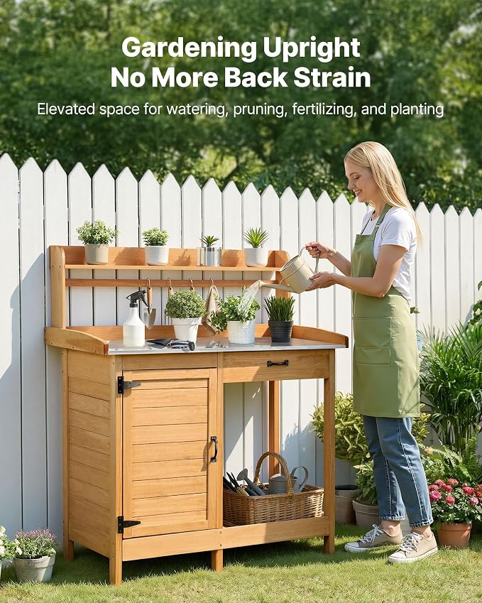 VEVOR Potting Bench Table, 3-in-1 Outdoor Gardening Wooden Workstation - Image 2