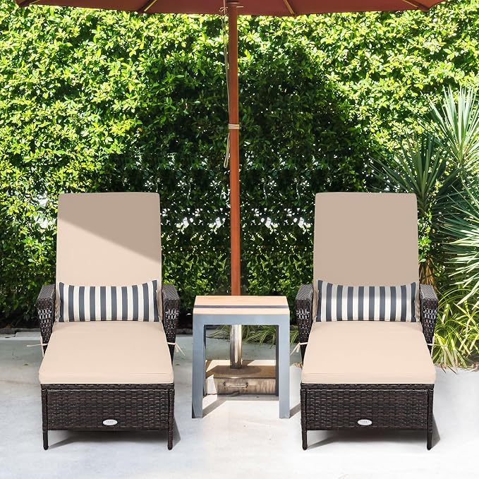 Tangkula Wicker Chaise Lounge Outdoor Set of 2, Patio Rattan Reclining Chaise - Image 2