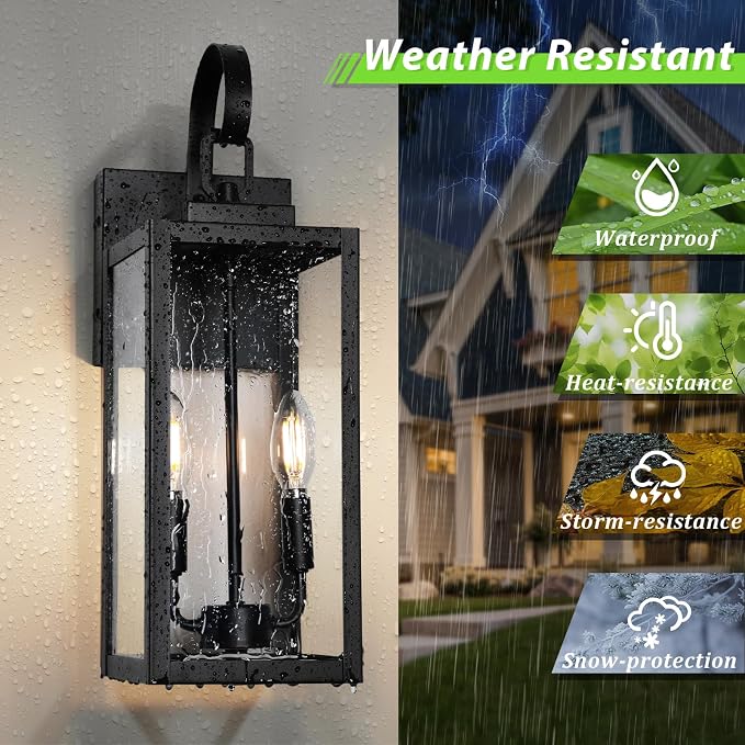 BesLowe 18" Outdoor Wall Light Fixture, 2-Light Large Exterior Lighting Fixture - Image 2